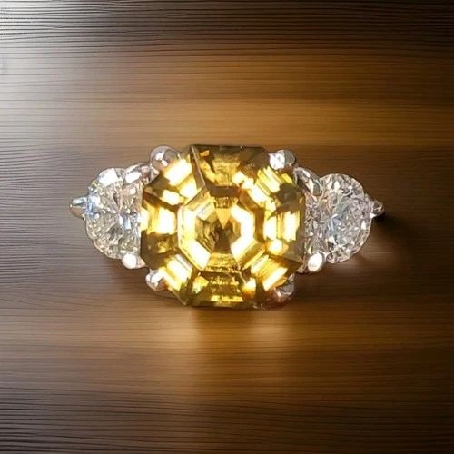 VINTAGE 14K WHITE GOLD ENGAGEMENT RING 5.83CT.NATURAL CHAMPAGNE TOURMALINE: VINTAGE 14K WHITE GOLD ENGAGEMENT RING 5.83CT.NATURAL CHAMPAGNE TOURMALINE GORGEOUS vintage 14k white gold engagement ring gem honey champagne tourmaline in radiant shape. Center set natural tourmalin