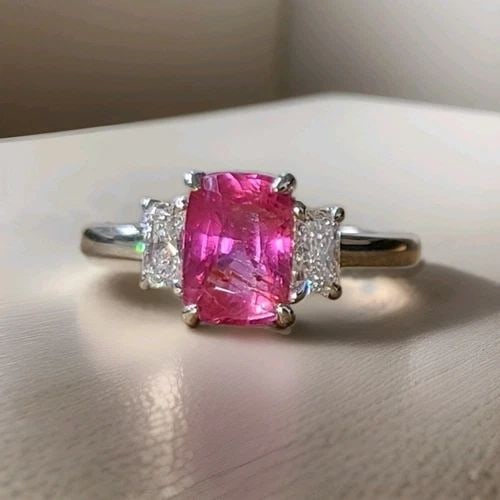 VINTAGE 14K WHITE GOLD ENGAGEMENT RING 2.04CT.NATURAL PINK SAPPHIRE CUSHION GIA: VINTAGE 14K WHITE GOLD ENGAGEMENT RING 2.04CT.NATURAL PINK SAPPHIRE CUSHION GIA This vintage engagement ring is the perfect choice for those who want to add a touch of elegance to their special occasi