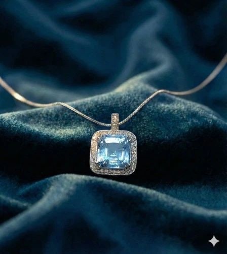 14K WHITE GOLD PENDANT 14.80CT. NATURAL SKY BLUE AQUAMARINE CUSHION SHAPE: 14K WHITE GOLD PENDANT 14.80CT. NATURAL SKY BLUE AQUAMARINE CUSHION SHAPE Gorgeous 14k white gold pendant natural blue aquamarine in radiant shape pendant 16 inch long. center natural aquamarine weigh