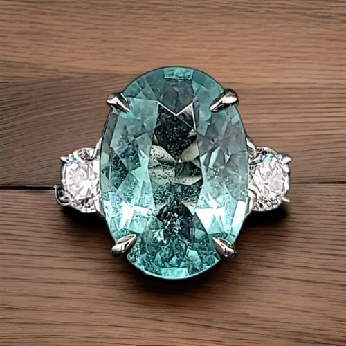 14K WHITE GOLD ENGAGEMENT RING 7.08CT.NATURAL NEON TOURMALINE OVAL SHAPE: 14K WHITE GOLD ENGAGEMENT RING 7.08CT.NATURAL NEON TOURMALINE OVAL SHAPE Gorgeously 14k white gold engagement ring with natural neon tourmaline oval shape Center Gem natural neon bluish green (paraiba