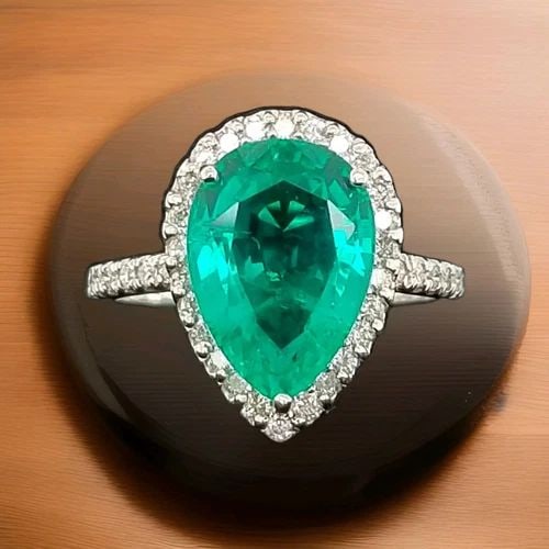 14K WHITE GOLD ENGAGEMENT 7.43CT. GREEN LAB GROWN EMERALD PEAR SHAPE (1 of 2)