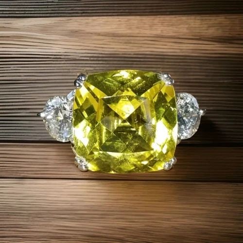 VINTAGE 14K WHITE GOLD ENGAGEMENT RING 8.99CT.LAB GROWN YELLOW SAPPHIRE CUSHION: VINTAGE 14K WHITE GOLD ENGAGEMENT RING 8.99CT CUSHION SHAPE YELLOW SAPPHIRE GORGEOUS VINTAGE 14K WHITE GOLD ENGAGEMENT RING CENTER LAB-GROWN YELLOW SAPPHIRE IN CUSHION SHAPE WEIGHT 8.99CARAT size 12x1