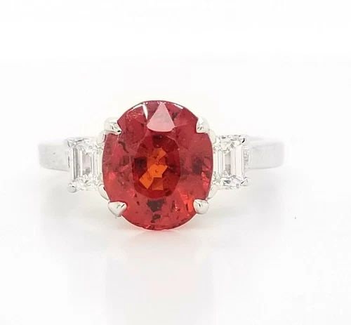14K WHITE GOLD RING 4.32CT. NATURAL ORANGE SAPPHIRE OVAL SHAPE (1 of 2)