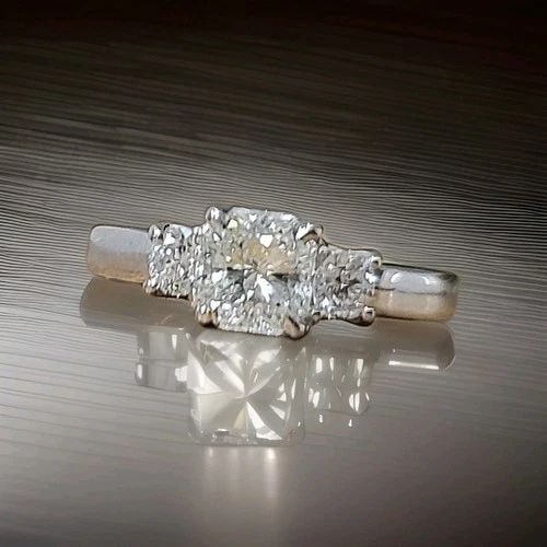 VINTAGE 14K WHITE GOLD ENGAGEMENT RING 1.08CT.NATURAL RADIANT DIAMOND SI1-J (1 of 2)