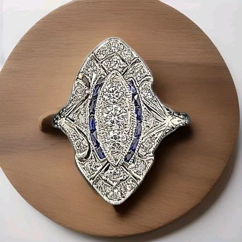 PLATINUM VINTAGE ART DECO FILIGREE 1.25CT. DIAMOND SAPPHIRE RING CIRC 1920'S: PLATINUM VINTAGE ART DECO FILIGREE 1.25CT. DIAMOND SAPPHIRE RING CIRC 1920'S Gorgeous Vintage art deco filigree PLATINUM ring circa 1930's center set three diamonds weight 0.35ct. SI1-G bright white s