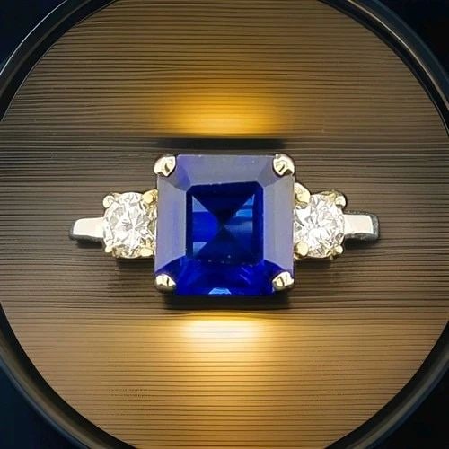 VINTAGE 14K WHITE & YELLOW GOLD DIAMOND & BLUE SAPPHIRE RING 3.65CT RADIANT CUT: VINTAGE 14K GOLD RING 3.63CT. GEM BLUE SAPPHIRE VINTAGE 14k white & gold DIAMOND AND SAPPHIRE RING CENTER DIFFUSED BLUE SAPPHIRE IN RADIANT CUT WEIGHT 3.65CT SIZE 8.2X8.2mm GORGEOUS BLUE SAPPHIRE AAA 