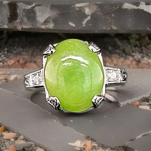 1920S VINTAGE PLATINUM 3.65CT.NATURAL GREEN JADE & DIAMOND RING – GIA CERTIFIED: 3.65CT. ANTIQUE ART DECO FILIGREE PLATINUM RING NATURAL GREEN JADE GIA CERT Gorgeous Vintage natural green jade in platinum ring circ 1920's center set beautiful natural green jade weight 3.65ct. size