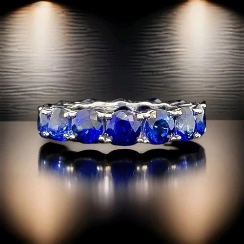 14K WHITE GOLD ETERNITY RING 10.52CT. NATURAL BLUE ROUND SAPPHIRE: 14K WHITE GOLD ETERNITY RING 10.52CT. NATURAL BLUE ROUND SAPPHIRE Gorgeous Eternity sapphire ring wedding or anniversary 14k white gold ring SET 14 natural diffused treated round sapphire weight 10.52