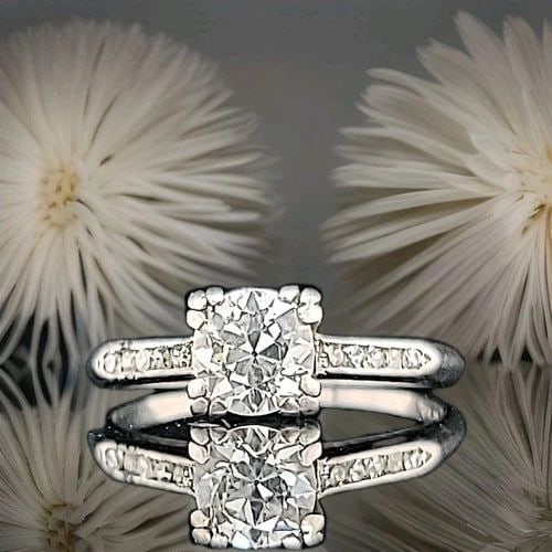 VINTAGE PLATINUM ENGAGEMENT RING 0.90CT.NATURAL OLD EURO ROUND CUT DIAMOND 1930' (1 of 2)