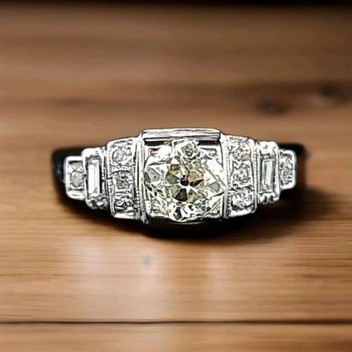 VINTAGE 18K WHITE GOLD ENGAGEMENT RING 1.03CT. NATURAL OLD EURO CUT DIAMOND: VINTAGE 18K WHITE GOLD ENGAGEMENT RING 1.03CT. NATURAL OLD EURO CUT DIAMOND 18k white gold Vintage old EURO CUT Diamond ring the rare ring is finely crafted in 18k white gold and set center natural eu