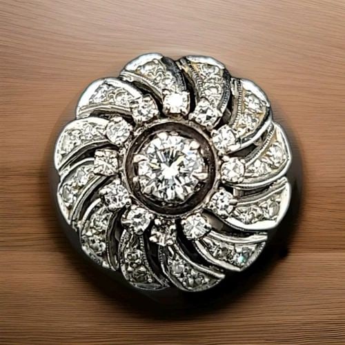 14K WHITE GOLD VINTAGE NATURAL ROUND EURO CUT DIAMOND RING 0.60CT CIRC 1950'S: 14K WHITE GOLD VINTAGE NATURAL ROUND EURO CUT DIAMOND RING 0.60CT CIRC 1950'S Vintage 14k white gold ballerina ring center natural round shape euro cut diamond weight 0.60ct. size 5.3mm VS-G COLOR cle