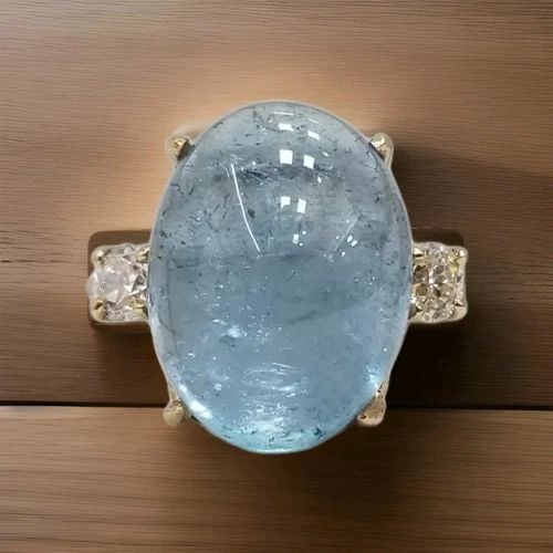 14K YELLOW & WHITE GOLD RING 12.41CT. NATURAL GEM AQUAMARINE OVAL SHAPE: 14K YELLOW & WHITE GOLD RING 12.41CT. NATURAL GEM AQUAMARINE OVAL SHAPE GORGEOUS 14k yellow & white gold natural aquamarine ring center natural aquamarine oval cabochon shape weight 12.41ct. size 16x1