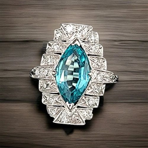 2.83CT.VINTAGE 14K WHITE GOLD RING GEM BLUE AQUAMARINE MARQUISE CIRC 1940'S: 2.83CT.VINTAGE 14K WHITE GOLD RING GEM BLUE AQUAMARINE MARQUISE CIRC 1940'S Gorgeous Vintage 14k white gold art deco filigree aquamarine ring center set gem natural diffused blue aquamarine in marquis