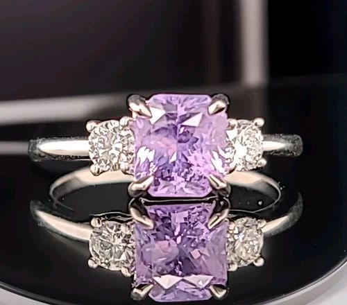 VINTAGE 14K WHITE GOLD ENGAGEMENT RING 1.81CT.NATURAL LAVENDER PURPLE SAPPHIRE (1 of 2)