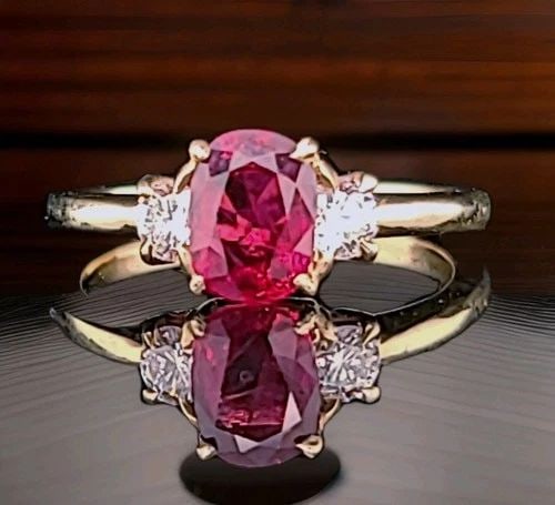 14K YELLOW GOLD VINTAGE ENGAGEMENT RING 1.43CT.NATURAL RUBY CUSHION SHAPE (1 of 2)