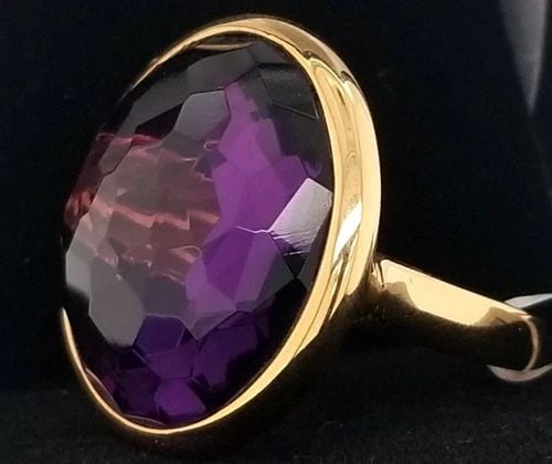 18K YELLOW GOLD ENGAGEMENTRING 23.75CT. NATURAL PURPLE ROUND AMETHYST (1 of 2)