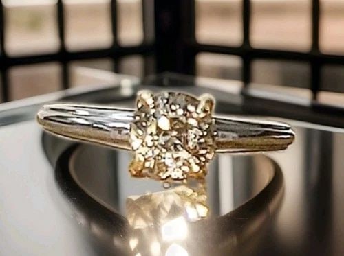 VINTAGE PLATINUM ENGAGEMENT RING 1.08CT.NATURAL CHAMPAGNE OLD MINE CUT DIAMOND (1 of 2)