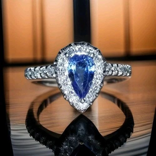 14K WHITE GOLD PEAR-SHAPED NATURAL 1.25CT. BLUE SAPPHIRE ENGAGEMENT RING: 14K WHITE GOLD NATURAL PEAR SHAPE BLUE SAPPHIRE ENGAGEMENT RING 1.25CT GORGEOUS 14k white gold natural blue sapphire in pear shape engagement ring center PEAR shape natural heated blue sapphire weight