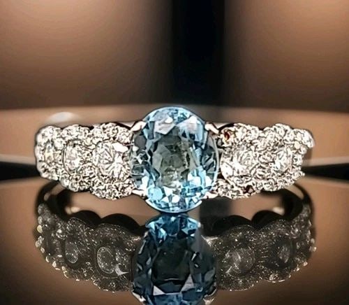 18K WHITE GOLD ENGAGEMENT RING 1.00CT. NATURAL SKY BLUE AQUAMARINE OVAL SHAPE: 18K WHITE GOLD ENGAGEMENT RING 1.00CT. NATURAL SKY BLUE AQUAMARINE OVAL SHAPE 18k White gold ring , center natural gem blue aquamarine oval shape weight 1.00ct. size 6.5x5.5mm sparkly stone,lively,nic