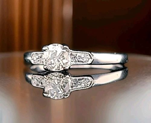 PLATINUM VINTAGE ENGAGEMENT RING 0.40CT. NATURAL OLD EURO CUT DIAMOND CIRC 1930' (1 of 2)