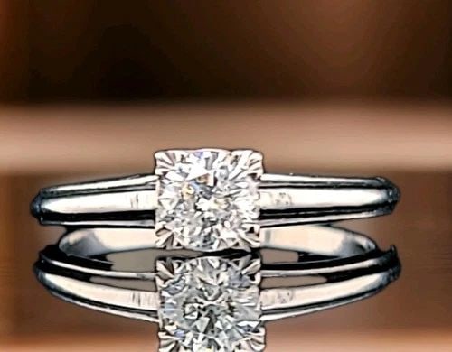 0.45CT. PALLADIUM VINTAGE ENGAGEMENT RING NATURAL EURO CUT ROUND DIAMOND H-I1: 0.45CT. PALLADIUM VINTAGE ENGAGEMENT RING NATURAL EURO CUT ROUND DIAMOND H-I1 This beautiful vintage engagement ring features a stunning 0.45ct natural round diamond with a H-I1 color grade. The solit