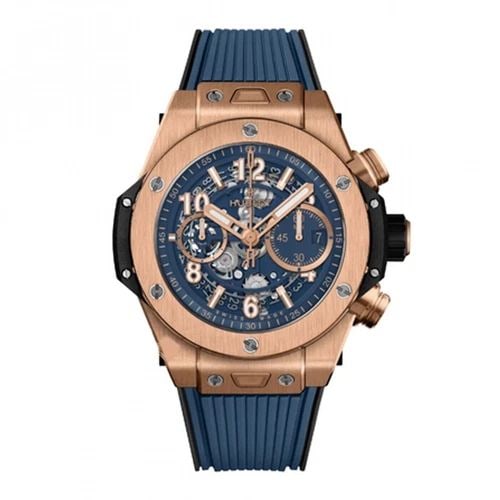 NEW HUBLOT BIG BANG UNICO 18K ROSE GOLD AUTOMATIC 44 MM WATCH 421.OX.5180.RX: NEW HUBLOT BIG BANG UNICO 18K ROSE GOLD AUTOMATIC 44 MM WATCH Manufacturer Hublot Category Big Bang UNICO Reference Number 421.OX.5180.RX Band Color Blue Band Type Rubber Box Yes Condition New with ta