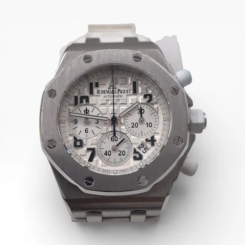 AUDEMARS PIGUET ROYAL OAK OFFSHORE LADY 37 MM WHITE WATCH 26283ST.OO.D010CA.01: AUDEMARS PIGUET ROYAL OAK OFFSHORE LADY 37 MM WHITE WATCH Manufacturer Audemars Piguet Category Royal Oak Lady Reference Number 26283ST.OO.D010CA.01 Band Color White Band Type Rubber Bezel 8 Screw Bez