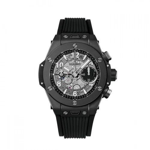 NEW HUBLOT BIG BANG UNICO BLACK MAGIC CERAMIC AUTOMATIC WATCH 441.CI.1171.RX: NEW HUBLOT BIG BANG UNICO BLACK MAGIC CERAMIC AUTOMATIC WATCH Manufacturer Hublot Category Big Bang UNICO Subcategory Black Magic Reference Number 441.CI.1171.RX Band Color Black Band Type Rubber Box 
