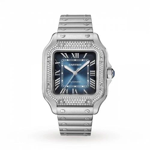 NEW CARTIER SANTOS STAINLESS STEEL AUTOMATIC 35 MM BLUE WATCH W4SA0006: NEW CARTIER SANTOS STAINLESS STEEL AUTOMATIC 35 MM BLUE WATCH Manufacturer Cartier Category Santos Reference Number W4SA0006 Band Type Stainless Steel Bezel Diamond Bezel Box Yes Condition New with ta