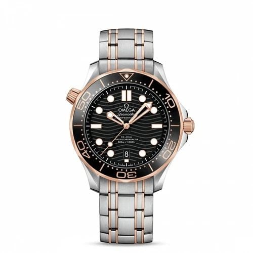 OMEGA SEAMASTER DIVER 300M 42 MM STEEL GOLD CO AXIAL WATCH 210.20.42.20.01.001: OMEGA SEAMASTER DIVER 300M 42 MM STEEL GOLD CO AXIAL WATCH Manufacturer Omega Category Seamaster Subcategory Diver 300M Reference Number 210.20.42.20.01.001 Band Type 18k Rose Gold and Stainless Steel