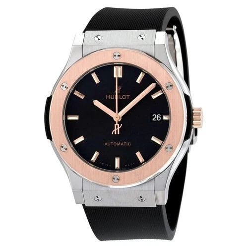NEW HUBLOT CLASSIC FUSION TITANIUM AUTOMATIC 45 MM BLACK WATCH 511.NO.1181.RX: NEW HUBLOT CLASSIC FUSION TITANIUM AUTOMATIC 45 MM BLACK WATCH Manufacturer Hublot Category Classic Fusion Reference Number 511.NO.1181.RX Band Color Black Band Type Rubber Bezel 18K King Gold Box Yes