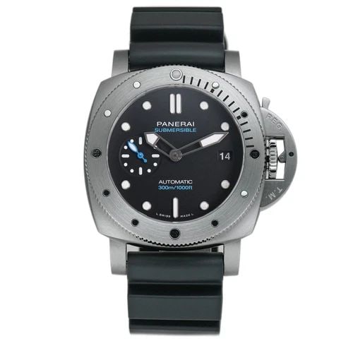 NEW PANERAI SUBMERSIBLE STAINLESS STEEL AUTOMATIC SELF WIND WATCH PAM02973: NEW PANERAI SUBMERSIBLE STAINLESS STEEL AUTOMATIC SELF WIND WATCH Manufacturer Panerai Category Submersible Reference Number PAM02973 Band Color Black Band Type Rubber Box Yes Condition New with tags 