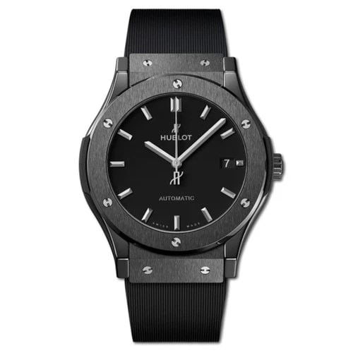 NEW HUBLOT CLASSIC FUSION CERAMIC AUTOMATIC 45MM BLACK WATCH 511.CM.1171.RX: NEW HUBLOT CLASSIC FUSION CERAMIC AUTOMATIC 45MM BLACK WATCH Manufacturer Hublot Category Classic Fusion Reference Number 511.CM.1171.RX Band Color Black Band Type Rubber Bezel Fixed Box Yes Clasp Typ