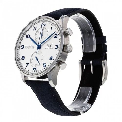 NEW IWC PORTUGIESER CHRONOGRAPH STAINLESS STEEL 41MM SILVER WATCH IW371605: NEW IWC PORTUGIESER CHRONOGRAPH STAINLESS STEEL 41MM SILVER WATCH Manufacturer IWC Category Portugieser Subcategory Chronograph Reference Number IW371605 Band Color Blue Band Type Leather Bezel Fixed 