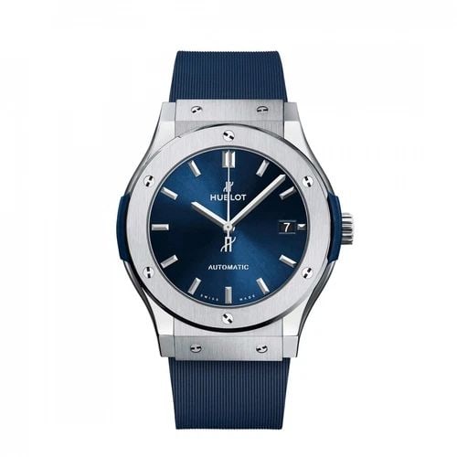 NEW HUBLOT CLASSIC FUSION TITANIUM AUTOMATIC 45 MM BLUE WATCH 511.NX.7170.RX: NEW HUBLOT CLASSIC FUSION TITANIUM AUTOMATIC 45 MM BLUE WATCH Manufacturer Hublot Category Classic Fusion Reference Number 511.NX.7170.RX Band Color Blue Band Type Rubber Box Yes Condition New with ta