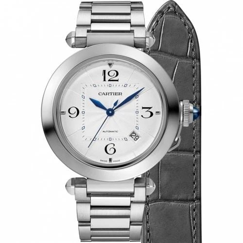 NEW CARTIER PASHA DE CARTIER STEEL AUTOMATIC 35 MM SILVER WATCH WSPA0013: NEW CARTIER PASHA DE CARTIER STEEL AUTOMATIC 35 MM SILVER WATCH Manufacturer Cartier Category Pasha Reference Number WSPA0013 Band Type Stainless Steal Bracelet Box Yes Condition New with tags Dial Co