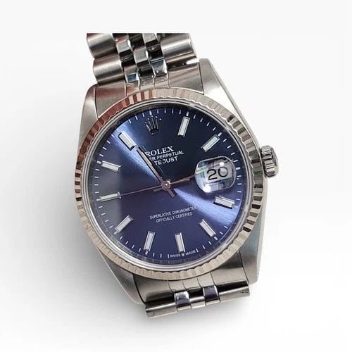 ROLEX DATEJUST 36 MM STEEL BLUE DIAL JUBILEE AUTOMATIC WATCH 16234 E SERIES 1990: ROLEX DATEJUST 36 MM STEEL BLUE DIAL JUBILEE AUTOMATIC WATCH Manufacturer Rolex Category Mens Datejust 36mm Subcategory Sapphire Crystal Quick Set Reference Number 16234 Additional Keywords WITH MODER