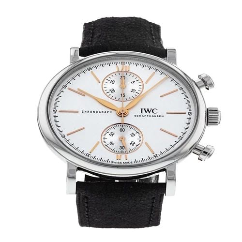NEW IWC PORTOFINO CHRONOGRAPH STEEL CASE AUTOMATIC 39 MM WHITE WATCH IW391406: NEW IWC PORTOFINO CHRONOGRAPH STEEL CASE AUTOMATIC 39 MM WHITE WATCH Manufacturer IWC Category Portofino Subcategory Chronograph Reference Number IW391406 Band Color Black Band Type Leather Box Yes Co