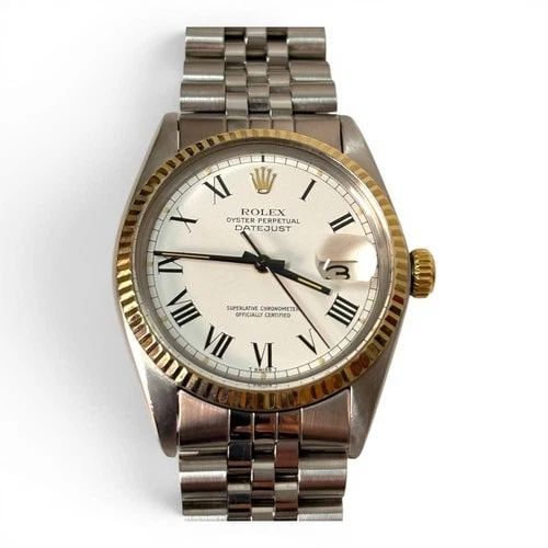 ROLEX DATEJUST 36 MM TWO TONE JUBILEE WHITE ROMAN BUCKLEY WATCH 16000 CIRCA 1979: ROLEX DATEJUST 36 MM TWO TONE JUBILEE WHITE ROMAN BUCKLEY WATCH 16000 CIRCA 1979 Manufacturer Rolex Category Mens Datejust 36mm Subcategory Plastic Crystal Quick Set Reference Number 16000 Band Stainl