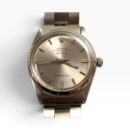 ROLEX AIR KING SUPER PRECISION 34 MM STEEL OYSTER WATCH 5500 CIRCA 1966: ROLEX AIR KING SUPER PRECISION 34 MM STEEL OYSTER WATCH 5500 CIRCA 1966 Manufacturer Rolex Category Mens No Date 34mm Reference Number 5500 Additional Keywords VERY RARE SUPER PRECISION Band Stainless