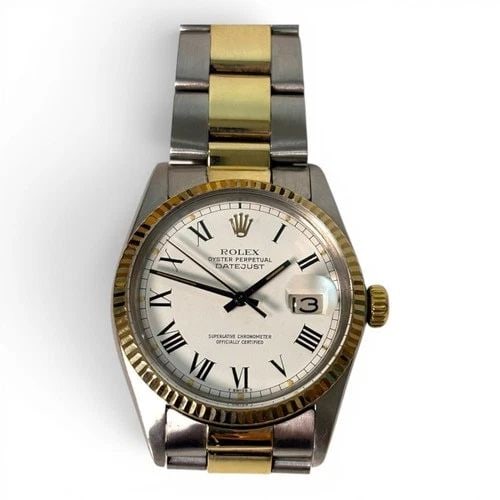 ROLEX DATEJUST 36 MM TWO TONE OYSTER WHITE ROMAN BUCKLEY WATCH 16030 CIRCA 1979: ROLEX DATEJUST 36 MM TWO TONE OYSTER WHITE ROMAN BUCKLEY WATCH 16030 CIRCA 1979 Manufacturer Rolex Category Mens Datejust 36mm Subcategory Plastic Crystal Quick Set Reference Number 16030 Band Steel ,