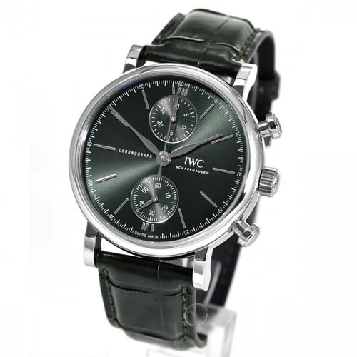NEW IWC PORTOFINO CHRONOGRAPH STEEL CASE AUTOMATIC 39 MM GREEN WATCH IW391405: NEW IWC PORTOFINO CHRONOGRAPH STEEL CASE AUTOMATIC 39 MM GREEN WATCH Manufacturer IWC Category Portofino Subcategory Chronograph Reference Number IW391405 Band Color Green Band Type Leather Box Yes Co