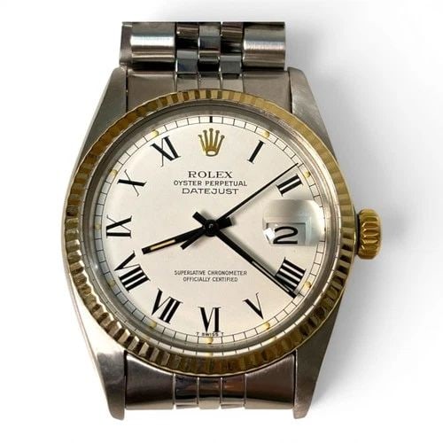 ROLEX DATEJUST 36 MM TWO TONE JUBILEE WHITE BUCKLEY ROMAN WATCH 16013 CIRCA 1982: ROLEX DATEJUST 36 MM TWO TONE JUBILEE WHITE BUCKLEY ROMAN WATCH 16013 CIRCA 1982 Manufacturer Rolex Category Mens Datejust 36mm Subcategory Plastic Crystal Quick Set Reference Number 16013 Band Stainl