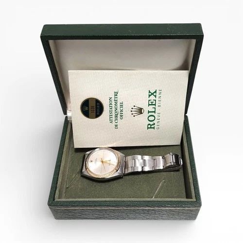 FULL SET 1974 ROLEX OYSTER PERPETUAL 34MM TWO TONE ZEPHYR AUTOMATIC WATCH 1038: FULL SET 1974 ROLEX OYSTER PERPETUAL 34MM TWO TONE ZEPHYR AUTOMATIC WATCH Manufacturer Rolex Category Mens No Date 34mm Subcategory Plastic Crystal Reference Number 1038 Additional Keywords zephyr FUL