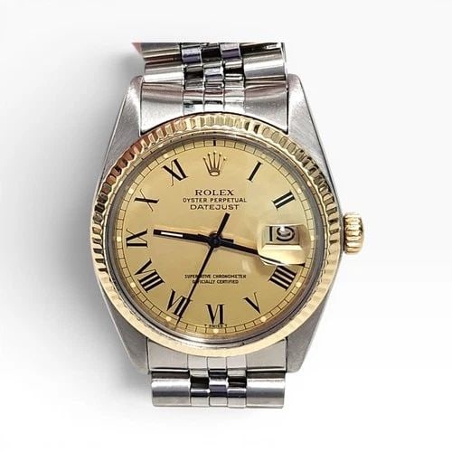 ROLEX DATEJUST 36 MM TWO TONE BUCKLEY DIAL JUBILEE WATCH 16013 CIRCA 1979: ROLEX DATEJUST 36 MM TWO TONE BUCKLEY DIAL JUBILEE WATCH 16013 CIRCA 1979 Manufacturer Rolex Category Mens Datejust 36mm Subcategory Plastic Crystal Quick Set Reference Number 16013 Band Stainless Ste