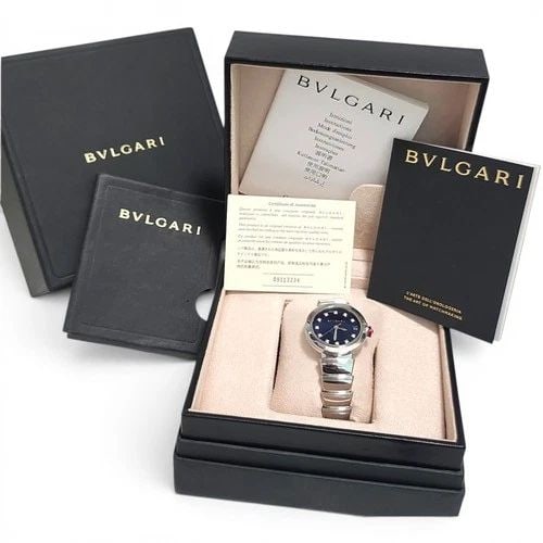 FULL SET BULGARI LUCEA LADY 33MM BLUE DIAMONDS DIAL STEEL AUTOMATIC WATCH 102564: FULL SET BULGARI LUCEA LADY 33MM BLUE DIAMONDS DIAL STEEL AUTOMATIC WATCH 102564 Manufacturer Bulgari Category Lvcea Automatic Reference Number 102564 Band Stainless Steel Band Type Stainless Steel Be