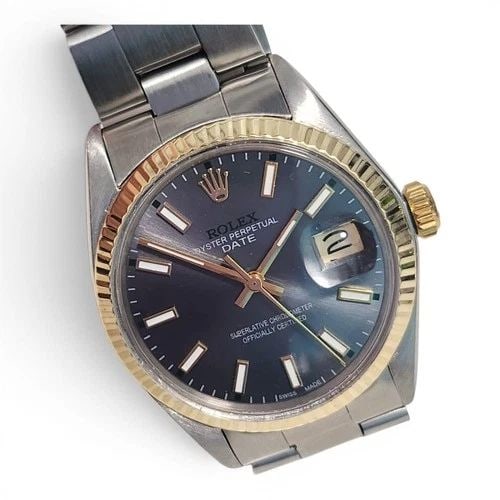 ROLEX DATE 34MM TWO TONE SLATE GREY GREEN DIAL OYSTER WATCH 1505 CIRCA 1972: ROLEX DATE 34MM TWO TONE SLATE GREY GREEN DIAL OYSTER WATCH 1505 CIRCA 1972 Manufacturer Rolex Category Mens Date 34mm Subcategory Plastic Crystal Non Quick Reference Number 1505 Band Stainless Steel 