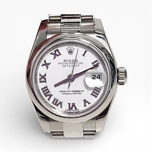 ROLEX LADIES DATEJUST 26 MM WHITE ROMAN OYSTER STEEL AUTOMATIC WATCH 179160 2010: ROLEX LADIES DATEJUST 26 MM WHITE ROMAN OYSTER STEEL AUTOMATIC WATCH Manufacturer Rolex Category Ladies Datejust Reference Number 179160 Band Stainless Steel Band Color Steel Band Type Oyster Bezel Sm