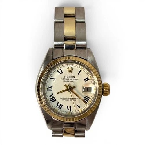 FULL SET 1980 ROLEX LADIES DATEJUST TWO TONE WHITE ROMAN BUCKLEY DIAL WATCH 6917: FULL SET 1980 ROLEX LADIES DATEJUST TWO TONE WHITE ROMAN BUCKLEY DIAL WATCH 6917 Manufacturer Rolex Category Ladies Datejust Reference Number 6917 Band Steel ,Yellow Gold Band Color Yellow Gold & Stai