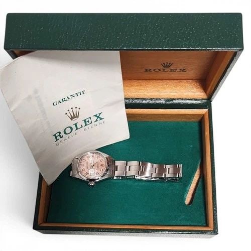 FULL SET 1980 ROLEX LADY DATEJUST 26 MM 18K YELLOW GOLD PINK DIAMONDS WATCH 6916: FULL SET 1980 ROLEX LADY DATEJUST 26 MM 18K YELLOW GOLD PINK DIAMONDS WATCH 6916 Manufacturer Rolex Category Ladies Datejust Reference Number 6916 Band Stainless Steel Band Color Steel Band Type Oyste